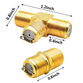 10 Pack RG6 Coax Coaxial Cable Extender and F Type RG6 Female to 2 Female 3 Way Coax Cable T Splitter Adapter, Coaxial Cable Connector T shape and Female to Female for TV Video VCR Antenna Satellite