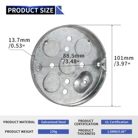 XGGYA 4" Round Ceiling Pan,Metal Pancake Box for Outlets,1/2" Deep, 4 * 1/2" Bottom Knockouts,Galvanized Steel Pancake Box for Ceiling Fan and Wall Lighting Fixtures,Thickness 1.6mm,Raised Ground