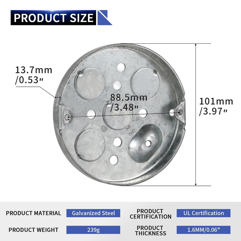 XGGYA 4" Round Ceiling Pan,Metal Pancake Box for Outlets,1/2" Deep,