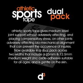 d3 AST Athletic Sports Tape Dual Roll Black/White 12.5mm + 25mm x 15m (1 Pack) Hand Tearable Zinc Oxide Joint Support Finger Thumb Wrist Strapping Jiu Jitsu Climbing Rowing BJJ