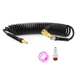 GASHER 1/4" x 25FT Reinforced Polyurethane Recoil Air Hose with Bend Restrictor, Air Hose kit With 360°Swivel Coupler, 1/4" Industrial Quick Coupler and Plug(Black)