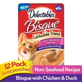 Hartz Delectables Non-Seafood Bisque Lickable Wet Cat Treats for Adult & Senior Cats, Multiple Flavors, Pack of 12