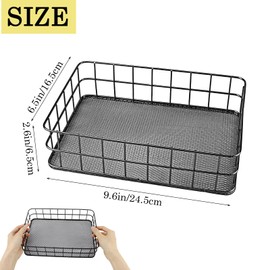 Black Metal Wire Basket - Stylish Storage Bin for Home Kitchen Organization (9.6"x6.5"x2.6") ，Multi-Purpose Desktop Tray Iron Mesh Shelf Organizer for Makeup Books Snacks