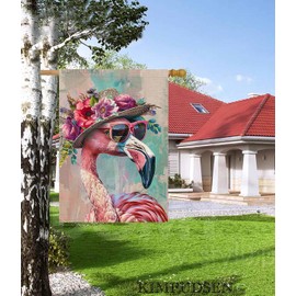Flamingo Summer House Flag 28x40 Inch Double Sided Outside, Welcome Summer Burlap Yard Flag Seasonal Holiday Outdoor Decoration