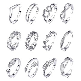 FUNEIA Pack of 12 Adjustable Open Toe Rings Gold for Women 14 Carat Gold-Plated Silver/Rose Gold Toe Rings Set Ankle Rings Foot Ring Round Shape Foot Ring Opening Ring for Women Girls, Copper