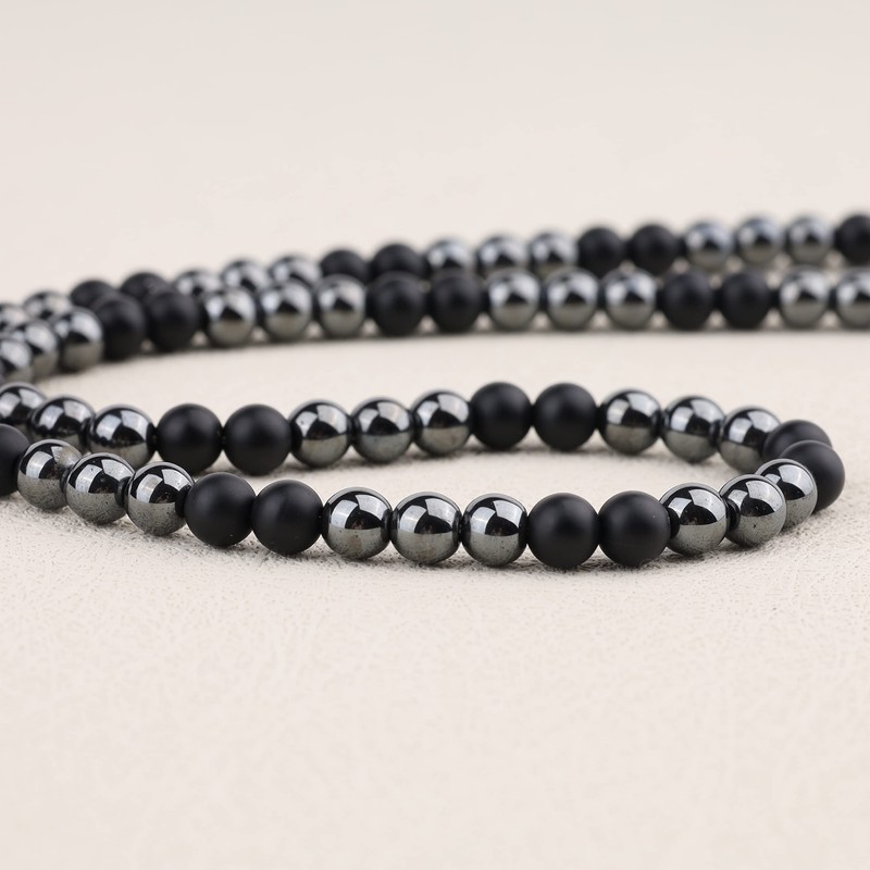 GAVU Men's Simple Crystal Necklace, Stone, Hematite mats onyx Hematite