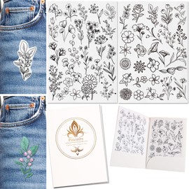 Patemby Patemby 50Pcs Water Soluble Embroidery Stabilizers, Stick and Stitch Embroidery Paper with Pre-Printed Flowers and Leaves Pattern Transfers for Hand Sewing Lover Beginners (Flower)