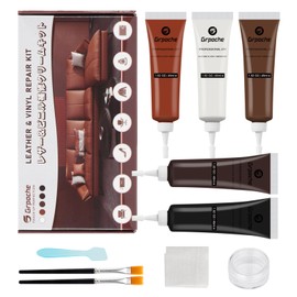 Brown Leather Repair Kit for Furniture, Leather Couch Repair Kit for Car Interior, Car Seats, Sofa, Jacket and Purse, Vinyl Repair Kit with Color Matching Guide, Restores Artificial, Genuine Pleather
