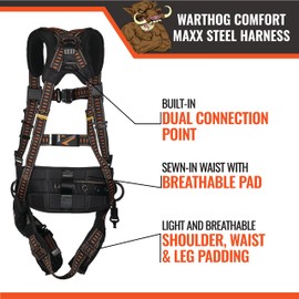 Malta Dynamics Warthog Comfort MAXX Steel Safety Harness for Fall Protection, OSHA/ANSI Rated (XL-XXL)