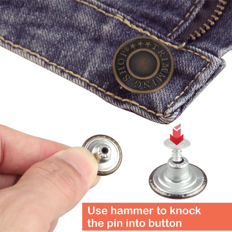 Trimming Shop Jeans Button Hammer on 20mm Brass Tack Fasteners