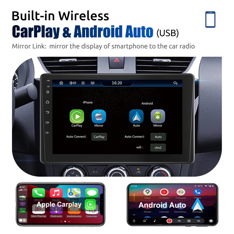 ESSGOO 9" Wireless Apple Carplay Portable Car Stereo Android Auto