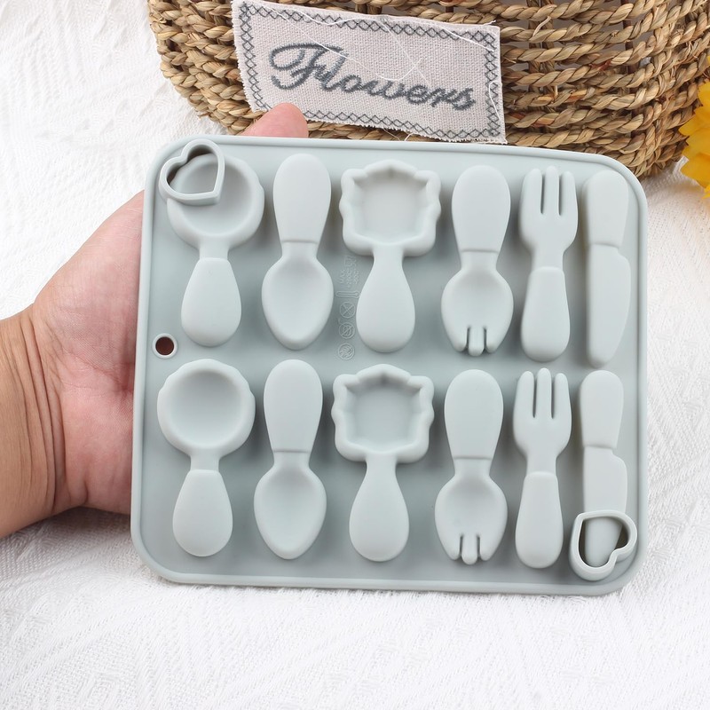 AIBOYA 12 Cavity Spoon Knife Fork Silicone Candy Molds