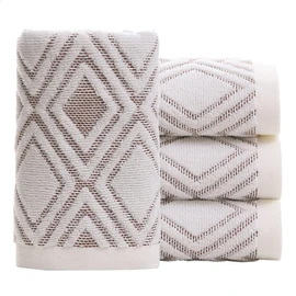 Pidada Hand Towels Set of 4 Diamond Pattern 100% Cotton Absorbent Soft Decorative Towel for Bathroom 13.4 x 29.5 Inch (Beige Brown)