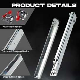4 Pair Undermount Drawer Slides 21 Inch，Hidden Heavy Duty Cabinet Slides，Soft Close Drawer Slides with Adjustable Handle & Rear Mounting Bracket, Suitable for Cabinets/Office Cabinets