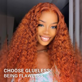 JonLiarge Ginger Deep Wave Lace Front Wigs Human Hair Wear and Go Glueless Wigs Human Hair Pre Plcked Pre Cut 5x5 HD Lace Closure Wigs Curly Wig 180% Density 20 Inch