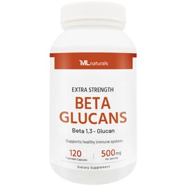 ML Naturals Extra Strength Beta Glucans 500 mg 120 Vegetable Capsules. Beta-1,3 - Glucan, Healthy Immune Support.