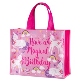 WRAPAHOLIC Large Reusable Magical Unicorn Birthday Gift Bag with Handles - 10 x 5 x 13 inch - Pink Magical Bday Gift Bags for Girls Birthday, Baby Girl Shower and Shopping