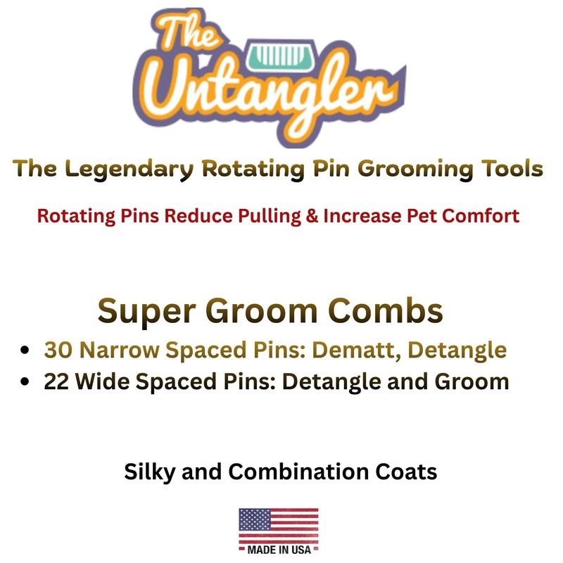 Untangler Super-Groom Combs with Smooth Rotating Teeth for Painless Mat
