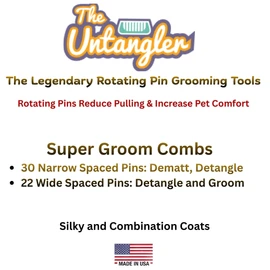 Untangler Super-Groom Combs with Smooth Rotating Teeth for Painless Mat Removal (Turquoise, 22 Coarse Teeth)