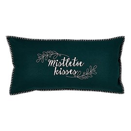 tag 12" x 24" Christmas Green Mistletoe Kisses Cotton Accent Throw Pillow Xmas Festive Winter Holidays Home Living Room Couch Chair Sofa Bed Bedroom Decor Decoration 24 x 12 inches Green