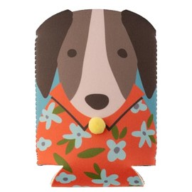 Karma, Can Sleeve for Beer & Soda Insulated Neoprene Cover, Pom Pom Accent Can Cooler, Brown Dog