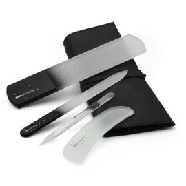 4pcs Manicure Set Genuine Czech Crystal Glass Nail File Moon File Manicure Stick Pedicure Foot Care Bar in Leather by GERmanikure