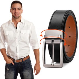 BELTROAD Mens Reversible Belt, Black & Brown Leather Belt for Suits, Jeans and Uniforms