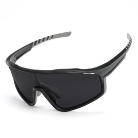 MMOWW Polarized Sports Sunglasses for Men Women Cycling Glasses Wrap Around UV400 Protection Running Driving Fishing, Black/Grey
