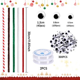 UPINS 550pcs Christmas Pipe Cleaners Set Including 5 Colors of Chenille Stems and Wiggle Googly Eyes for Christmas Party DIY Art Craft Supplies Decoration