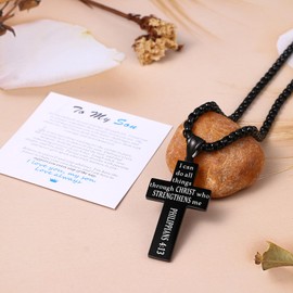 Rofusn American Flag Patriotic Cross Necklace: Mens Stainless Steel I Can Do Engraved English Bible Verse Pendant Necklace Chain Jewelry Gifts To My Son, PHILIPPINES 4:13