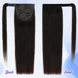 Winsky Coleta De Cabello Humano De 35,5 Cm, 80 G, Larga, Envolvente, Color Castaño Oscuro, Extensión De Cola De Caballo Para Mujer (35,5 Cm, Castaño Oscuro)