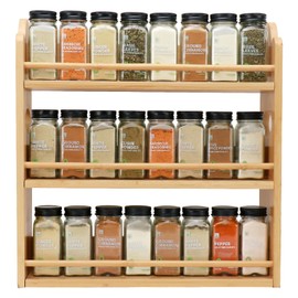 Thalomely 3 Tier Bamboo Spice Rack, Spice Rack Organizer, Seasoning Jars Rack Shelf Spice Organizer for Kitchen Counter or Wall Mounting, Spice Storage Holder with handles, Jars Not Included,Natural