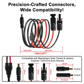 Boobrie 6ft Solar Panel Extension Cable Kit with Universal Adapters - Enhanced Charging for Power Stations & Solar Generators, RV Use