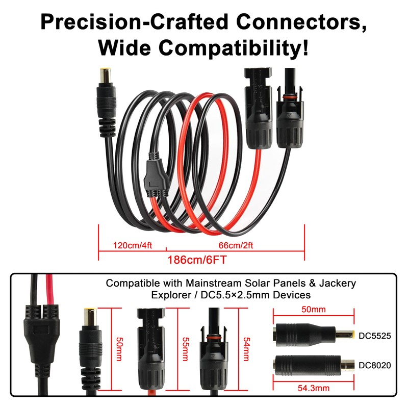 Boobrie 6ft Solar Panel Extension Cable Kit with Universal Adapters