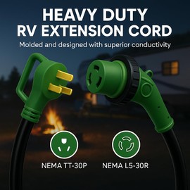30 Amp Generator Extension Cord 25 FT, TT-30P to L5-30R Twist Lock, LED Power Indicator & Reverse Polarity Light, 10 AWG Heavy Duty RV Shore Power Cord, 90° Grip Handle, for Generator, Camper, Marine
