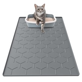Garoopion Cat Litter Box Mat, Large 34" X 22" Cat Litter Mat, Waterproof Silicone Pad for Floor, Dark Gray