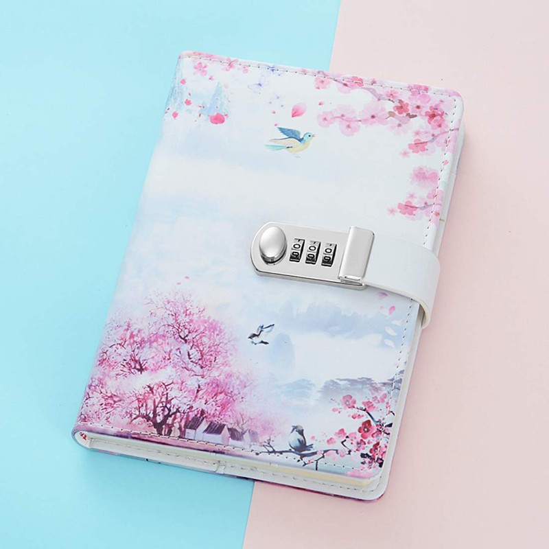 ToiM A5 Secret Diary with Lock, PU Leather Journal (Spring)