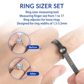 Ring Sizer Measuring Tool, Ring Adjuster for Loose Rings Women & Men, 1 Ring Measurer with Magnifier & 4 Pack Ring Size Adjuster, Guard, Spacer, Resizer, Ring Sizing Kit, US 1-17 Pink
