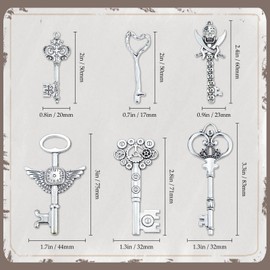 JIALEEY - Llaves de esqueleto plateadas, 80 unidades al por mayor de lotes a granel mixtos de castillo antiguo, mazmorra, pirata, victoriano, filigrana corazón, llaves reales, Metal, Aleación.