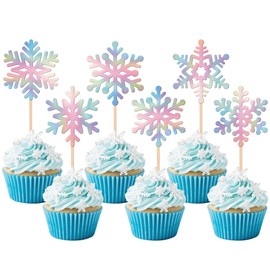 24 piezas de adornos de copos de nieve para cupcakes con purpurina y copos de nieve congelados, decoraciones para tartas de invierno para baby shower, niños, cumpleaños, Navidad, suministros de fiesta de Navidad, color plateado