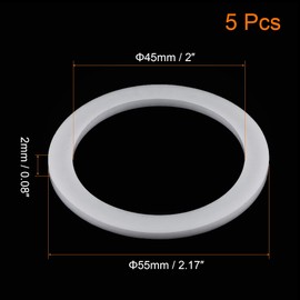 TOP-VIGOR 5Pcs PTFE Flat Washers 55mm OD 45mm ID 2mm Thickness Sealing Gasket Flange Gasket for Faucet Pipe Water Hose, White