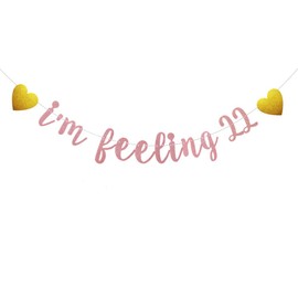 I'm Feeling 22 Banner, Pre-Strung, No Assembly Required, Rose Gold Paper Glitter Party Decorations for Girls' Women's 22nd Birthday Party Supplies, Letters Rose Gold,ABCpartyland