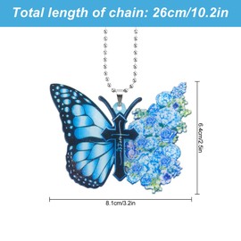 Butterfly Hanging Pendant, Jagowa Car Interior Charms with Crosses and flowers, Decoration Hanging Keyring Accessories (Blue)