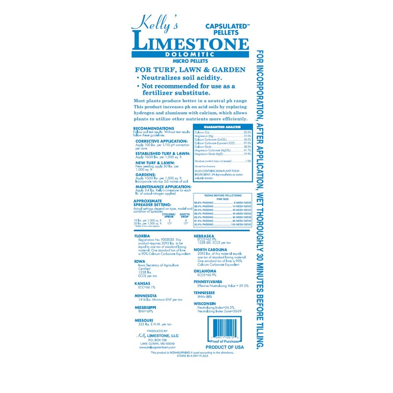 Kelly's Capsulated Limestone Pellets - 50lb Bulk Bags - for