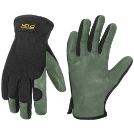 PRI Leather Work Gloves Mens & Women, Utility Safety Mechanic Working Gloves, Flexible Breathable Yard Work GlovesSize: S, Color: Green