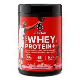 Six Star Six Star Whey Protein Powder Plus - Muscle Building & Recovery Formula with Whey Isolate Powder, BCAAs, 30g Protein, Immune Support - Post-Workout Supplement - Strawberry Smoothie, 1.8 lbs