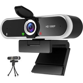 Webcam 1080P with Microphone and Webcam Cover Plug and Play with Auto Light Correction for Laptop PC Desktop for Live Streaming Video Call Conference Online Lessons Game