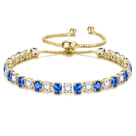 EUMENIDES Silver Bracelet Ladies with Shining 6A Zirkonia Crystal Tennis Bracelet,Adjustable Bracelet (Golden)