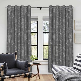 Horaldaily Window Curtains 52x63 inch Set of 2, Hand-Painting Wildflowers Herbs Grey Decorations Curtains Panels for Living Room and Bedroom
