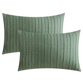 JELLYMONI 2 Pack Green Pillowcases Queen Size, Soft Microfiber Striped Tufted Pillow Covers with Envelope Closure (Pillows are not Included)